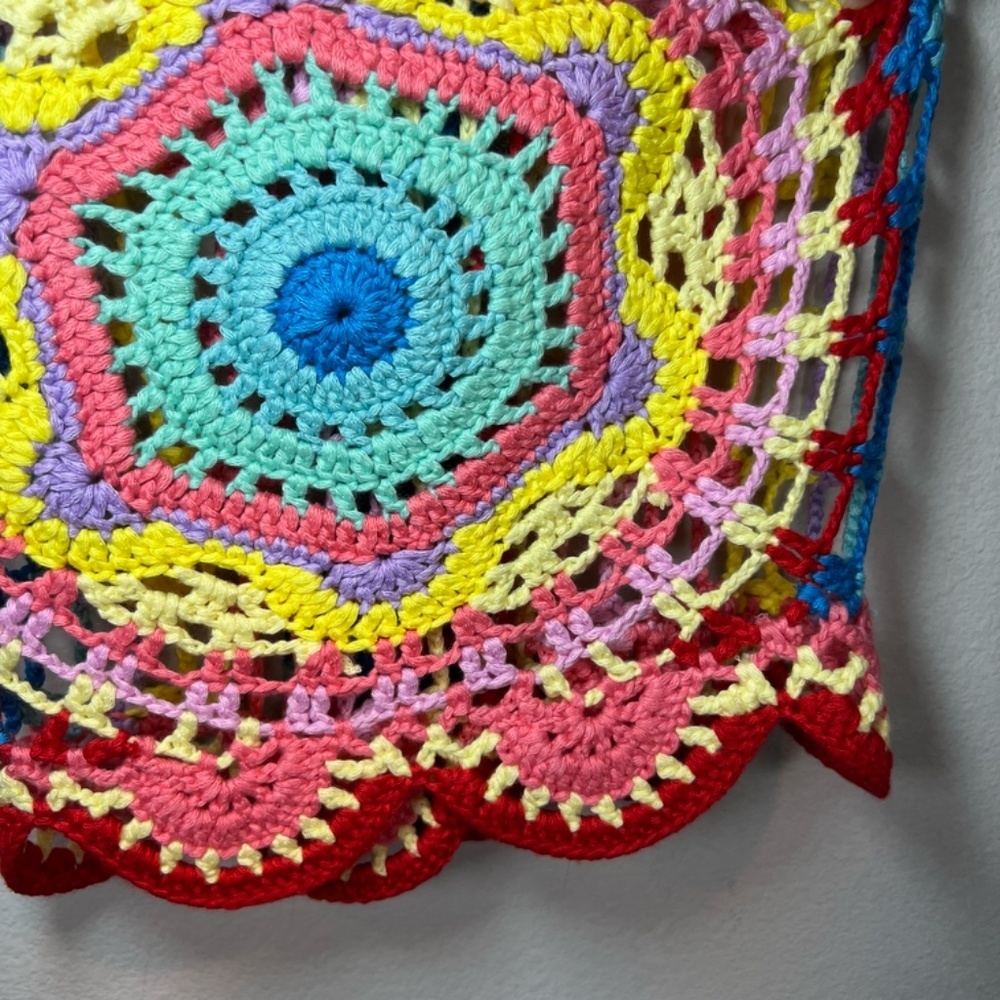 Boho Hippie Crochet Tank Top Multicolor Scalloped Hem Festival Summer Size Small - Picture 4 of 11